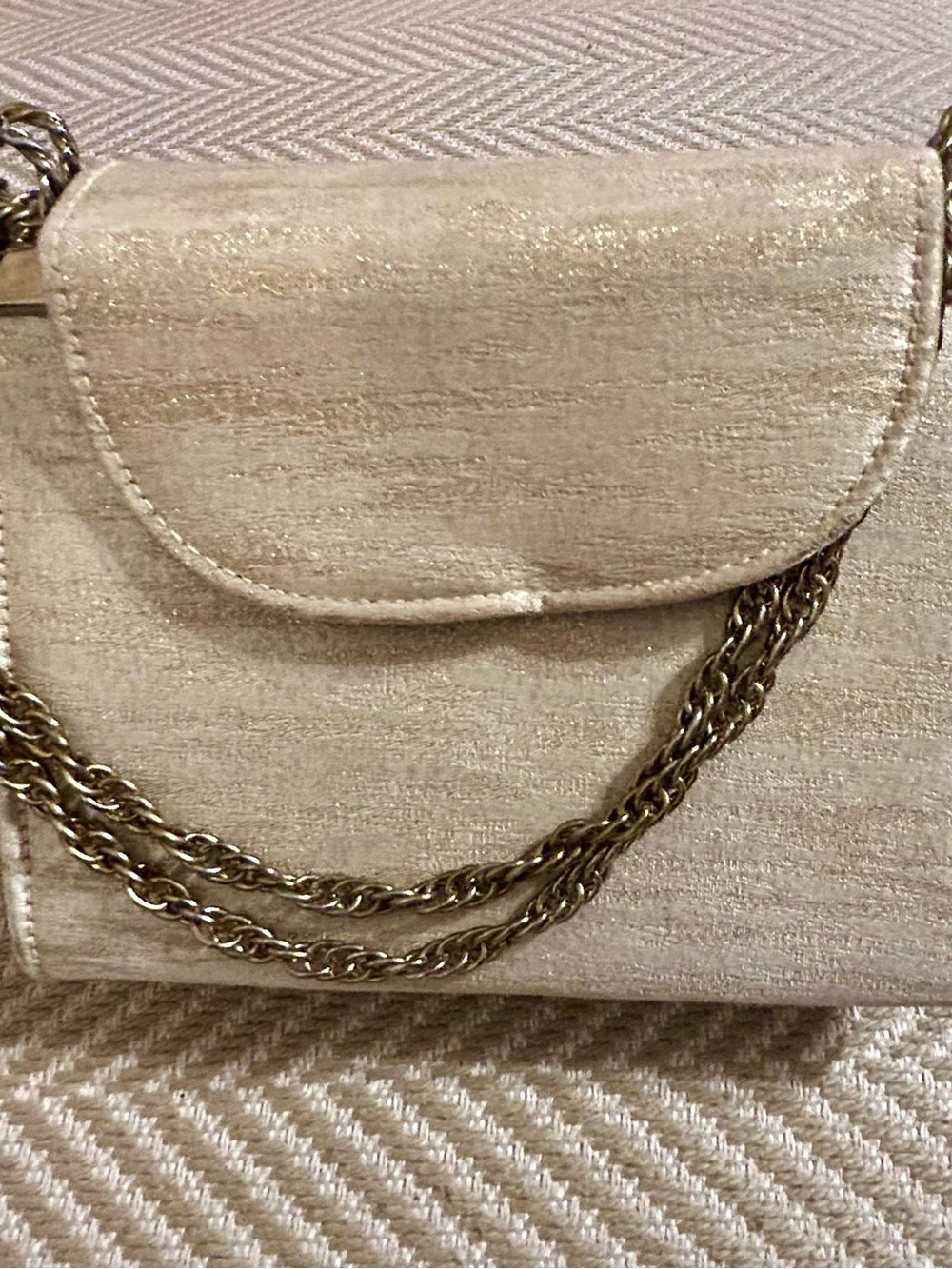 Shimmery Cream Chain-Handle Evening Clutch